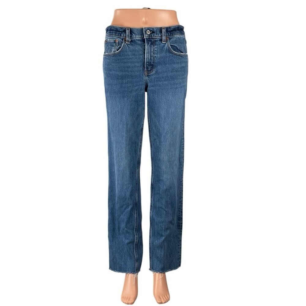 Abercrombie & Fitch Blue Raw Hem Mid Rise 90's Straight Denim Jeans Pants Sz 27